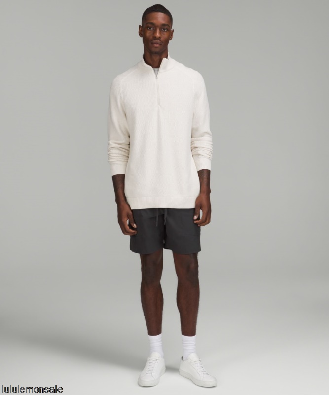 Lululemon Deutschland DELULU937 | Lululemon Deutschland Melierter Naturelfenbeinfarbener Strukturierter Strickpullover Mit Halbem Reißverschluss
